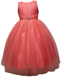 GIRLS DRESSES W/BROACH (CORAL)